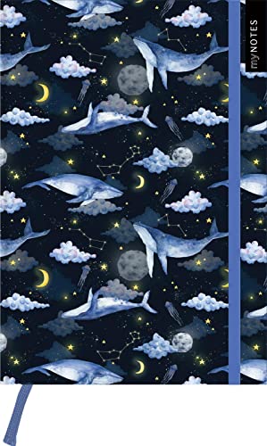 myNOTES Notizbuch A5: Cosmic Whale: Notebook medium, gepunktet, paginiert | Notizbuch im Fantasy-Design: Ideal als Journal, Planner oder Tagebuch