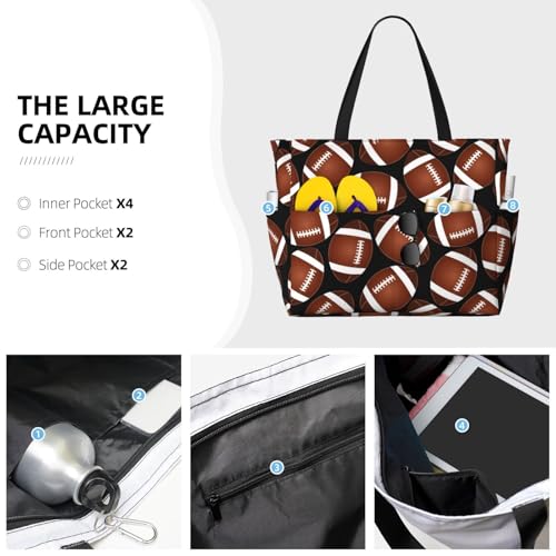 Waterproof Sandproof Beach Bag Bright American Football Black Cool Swim Large Tote Pool Bag For Women With Zipper2