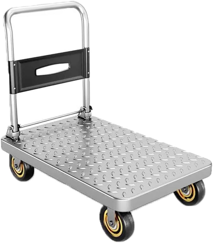 70cm Lx45cm W Push Cart Dolly Cart Platform Hand Truck Platform Truck Luggage Cart Folding Flatbed Dolly with 360 Degree Swivel Wheels Foldable Push Hand Cart for Loading and Storage(Color:Silver)