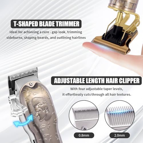 Image of Professional Hair Clipper Set, Men's Hair Clipper, T-Shaped sideburn Trimmer, Electric Shaver, Beauty Salon kit for Hair Cutting and Shaving. (Gold)
