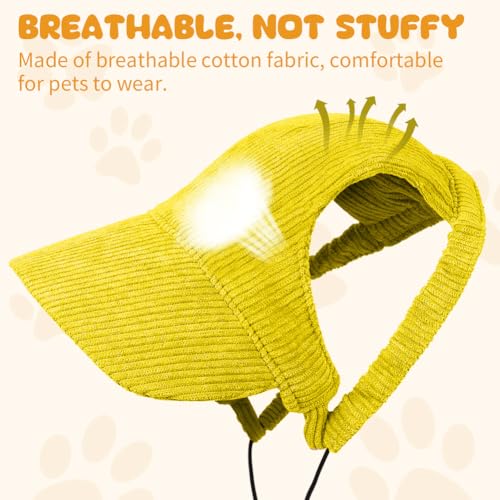 OFFCUP Hunde Baseballmütze Mütze Verstellbar Hunde-Sonnenhut mit Ohrlöchern Outdoor Hundecap Sommer Reise Hut Sonnenhüte Sonnenschutz Sport Sommer-Haustier-Visier für Welpen Katzen (Gelb, XS)