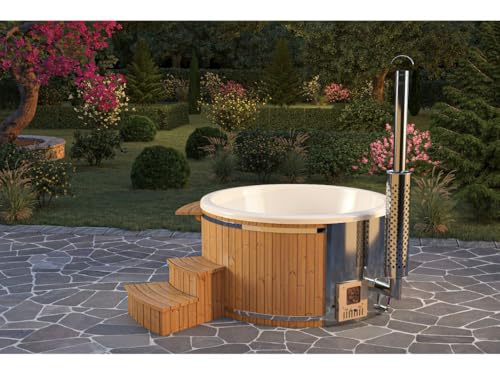 FinnTherm Holz Badefass Stockholm aus Thermoholz, Hot Tub Ø 200 cm, 8...