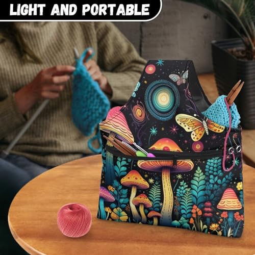 Image of Mushroom Yarn Bags for Crocheting Organzing Knitting Crochet Organziers and Storage Holding Yarn Crochet Hooks Crochet Needles,Large