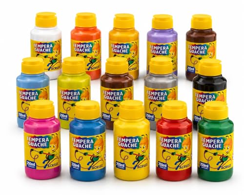 Kit 15 Tinta Têmpera Guache Acrilex 250ml Cores Sortidas