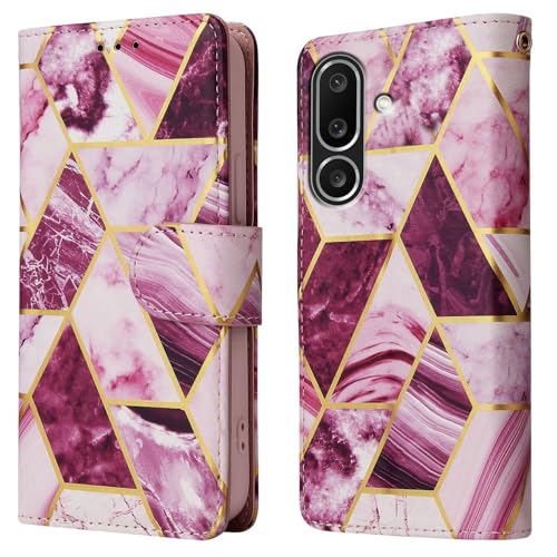 Image of ClickCase for Samsung Galaxy M36 5G Marble Series Faux Leather Back Case Card Holder Wallet with Magnetic Closure Flip Cover for Samsung Galaxy M36 5G (Wine Purple)