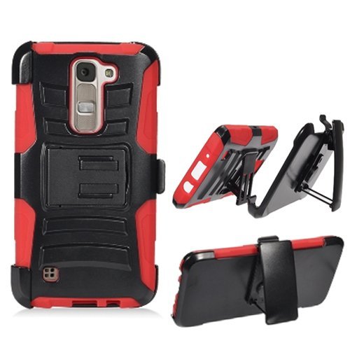 Phone Case for LG Treasure 4g LTE (Straight Talk) / LG Phoenix 2 (AT&T) / LG Escape 3 / LG K7 / LG M1 / Tribute 5 Red Edge Cover Stand Combo Holster Phone Case for LG Treasure 4g LTE (Straight Talk) / LG Phoenix 2 (AT&T) / LG Escape 3 / LG K7 / LG M1 / Tribute 5 Red Edge Cover Stand Combo Holster