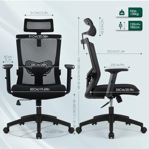 Airchros Bürostuhl,Bürostuhl Ergonomisch mit Verstellbarer Kopfstütze,Armlehnen und...