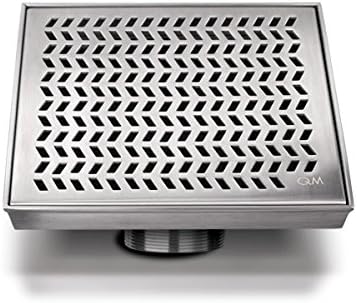 QM Square Shower Drain, Base and Grate Made in 100% Stainless Steel Marine 316, Delmar Series Nami Line, Satin Finish, 5 inch 3/4, Kit Includes Hair Strainer/Trap and Key