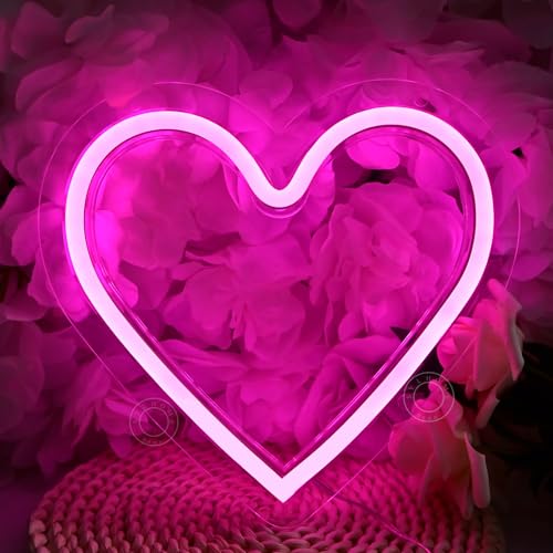 Image of SYLHOME Pink Heart Led Neon Light Sign Battery Operated or USB Powered Bedroom Wedding Wall Sign Decor Valentines Day Birthday Anniversary Sign USB 7.87 inch X 7.28 inch