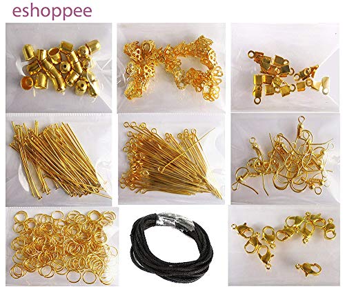 Image of eshoppee Jewellery Making Material Kit, Golden Fitting | Lobster Clasps, Jump Rings, Keel & Kunda, Earring & Necklace End Locking, Chhalle & Cap