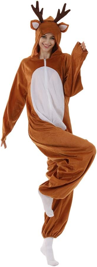 ReneeCho Adults Onesies Reindeer Christmas Pajamas Costume Men Women Deer Jumpsuit Cosplay