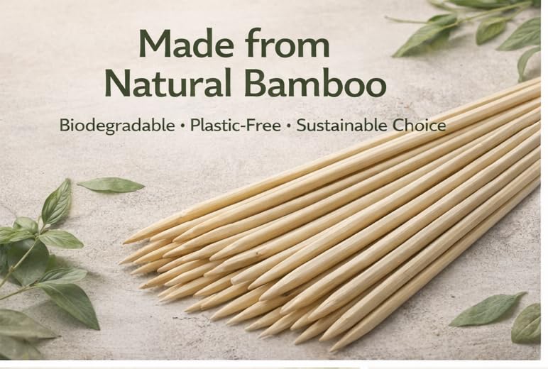 Eco Evergreen Bamboo Satay Sticks for BBQ & Grilling | Natural Bamboo Skewers | Strong, Smooth & Eco-Friendly | Perfect for BBQ, Grilling, appetizers & Party Snacks | 8 inches- 140 Count 1