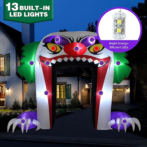 ZPISF Giant 10 FT Halloween Inflatables Clown Archway Outdoor Decorations, Scary Halloween Arch Blow Up Yard Decorations for Front Yard Lawn Garden Decor3