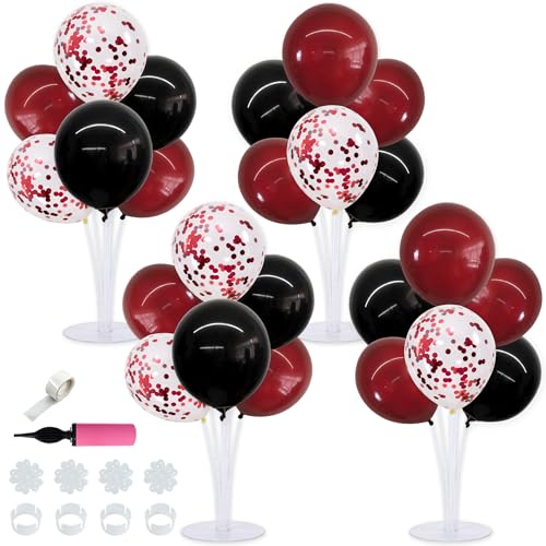 Image of TONIFUL 4 Set Black Wine Red Balloon Stand Balloon Centerpieces for Table