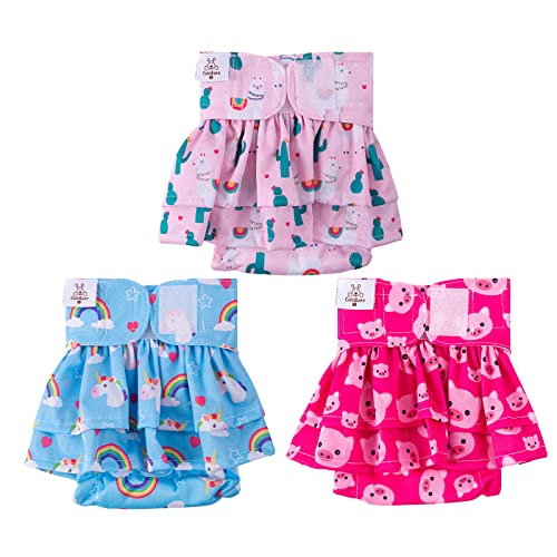 Image of CuteBone Female Dog Diapers with Skirts 3 Pack Reusable Puppy Dresses Pants for Heat Cycle Period QBD01XS