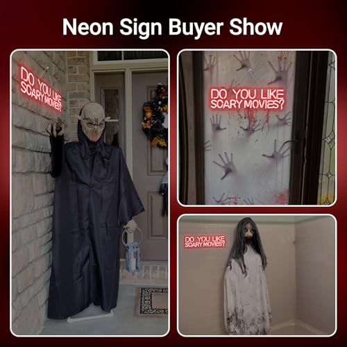 Image of Do You Like Scary Movies Neon Sign Horror Cinema Neon Signs for Wall Decor LED Night Light for Escape Room Bar Club Party Teen Boy Man Cave Game Gothic Halloween Decoration