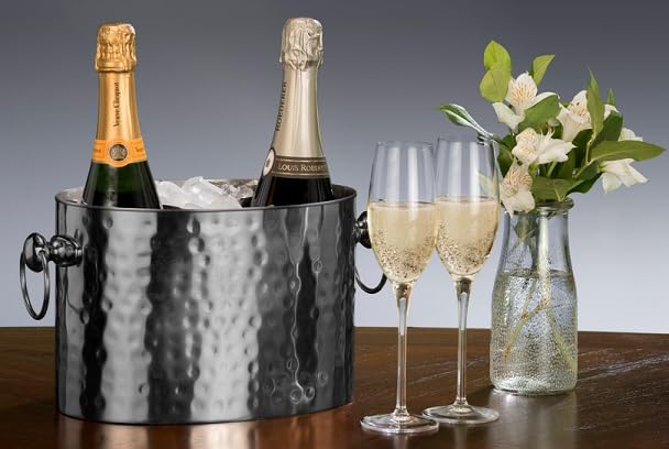 Chic Chill 2-Bottle Wine Chiller Ice Bucket | Keeps Wine & Champagne Bottles Cold Without Touching Ice | Wine Bucket | Handcrafted Artisan Design | Patented Technology | Burnished Black