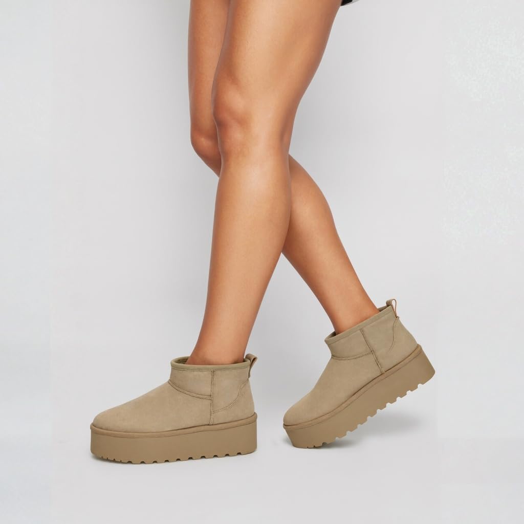 Damen Stiefeletten Warm Gefüttert Plateau Boots mit der Profilsohle