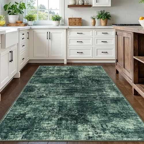 Tapis design abstrait vert et gris une œuvre d'art moderne au sol - 3