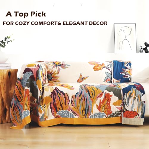 Image of VANJOROY King Extra Large Boho Throw Blanket Oversized 91 inch x 108 inch, 100% Organic Cotton Soft Bed Throw - Floral Bird Butterfly Pattern Farmhouse Blanket for Couch Sofa Chair and Gift.