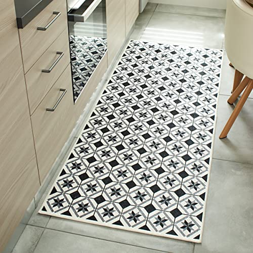 Nazar Tapis de Cuisine Lavable en Machine, Kitchen, Tapis De Passage, Tapis Salle De Bain, Tapis Couloir (754 Noir, 80×150 cm)