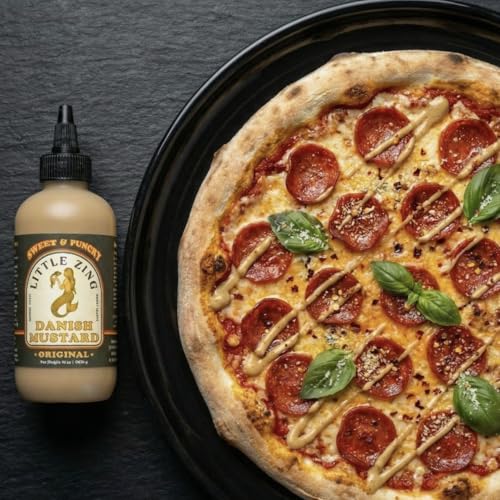 Image of Little Zing Danish Mustard - Sweet & Punchy Gourmet Mustard Sauce with Horseradish Kick - All-Natural, No Oils, Fillers, or Preservatives - Bold & Versatile Sauce for Sandwiches, Meats, Dressings & Dips - 10 oz Bottle