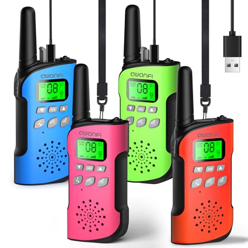 AWANFI Walkie Talkie für Kinder 4er Set Walkie Talkie Aufladbar mit Li-ion Akku Walky Talky mit VOX Taschenlampe Funkgerät Set Walki Talki Camping Abenteuer Geschenk für Kinder de 3-12 Jahre