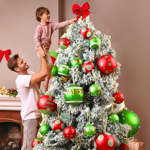 Lanpn 6 STK Große Weihnachtskugeln für Draußen, Grosse 10cm Weihnachtsbaum Kugeln Aussen, Rot Grün Elf Christbaumkugeln Outdoor… – Ansicht 5