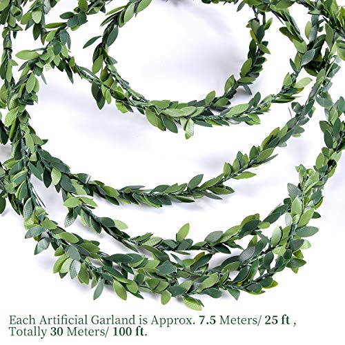 YSBER 100 ft Artificial Wreath Vines Garland, Fake Plant Vine Wedding Party Christmas Home Wall DIY Decoration - Thumbnail 2