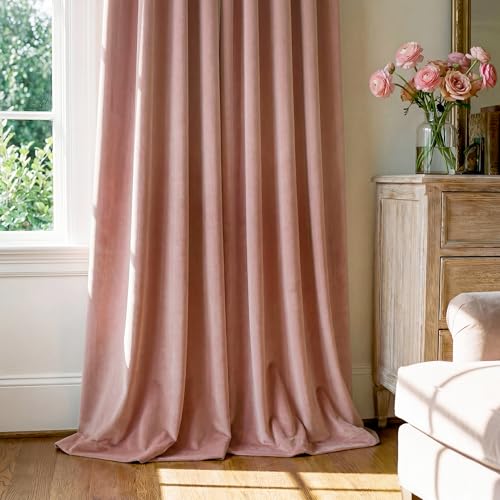 Image of Dusty Pink Velvet Curtains for Girls Bedroom, W52 x L132, 2 Panels | Room Darkening, Back Tab Decoration, Thermal Extra Long Drapes, Privacy & UV Protection for Bedroom, Nursery, Girls Room