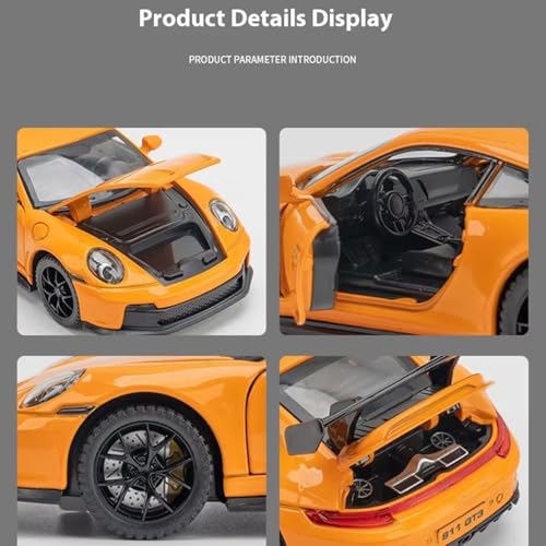 Image of 1 /32 Porche 911 GT3 RS Sport Model Luxury Car Toy Metal Pull Back Diecast Car with Openable Door and Sound Light, Gifts Toys for Kids【 Red 】