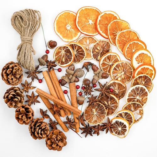 59 Piezas Accesorios de Corona de Navidad,Corona de Adviento,con Rodajas de Naranja,Palitos de Canela,Tabletas de Limón,Piñas,Berries,Bellota,Anís Estrellado,para Decoración Casa Fiesta Navidad