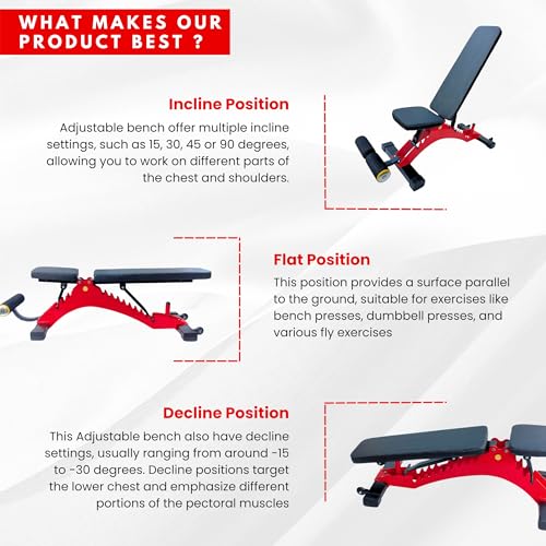 Image of Protoner Professional Adjustable Bench for Home Gym Fitness, Multiple Adjustment Levels. 400 kg capacity