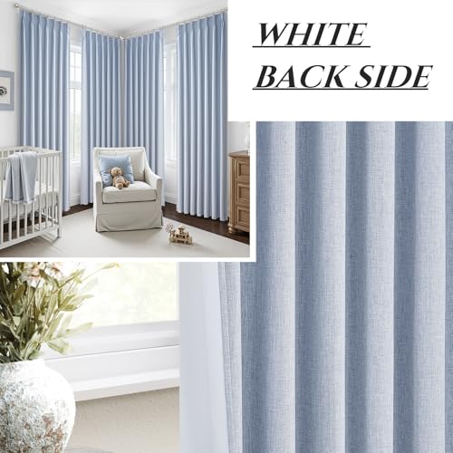 Image of DustyBlue 90 Inch long Darkening Curtains for Kids /Boys Rooms /Bedroom 2 Panels Set, Floor to Ceiling Track Pinch Pleated Drapes Hooks Linen Thermal Coastal Curtain Window Burg Light Blue 40 inchWx90 inchL
