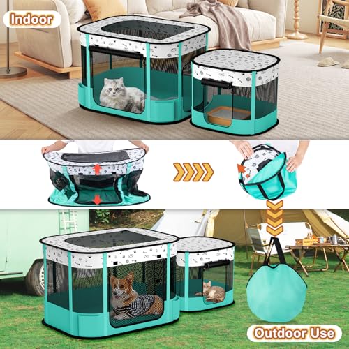 Portable Cat Playpen, 8-Rod Reinforced Kitten Dog Playpens, Foldable Play Pen for Indoor Cats Enclosed Pet Puppy Doggy Outdoor, Collapsible Tent Kennel Cage House(32"x24"x22") - Image 6