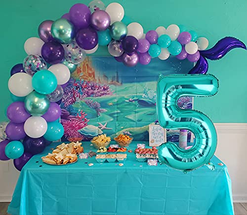 40 Inch 5 Teal Blue Number Balloons Mylar Foil Helium Digital Balloon Baby Shower Party Ocean Mermaid Theme 5Th Birthday Decor Supplies #TOP4