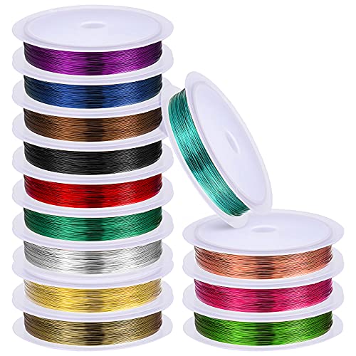 13 Rolls Jewelry Beading Wire 26 Gauge Colorful Craft Jewelry Wire Tarnish Resistant Copper Beading Wire Flexible Metal Craft Jewelry Wire for Jewelry Making Crafting, 142 Yards in Total, 13 Colors