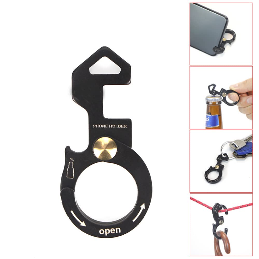 FISHNU LIZAD - Outdoor Multi-functional Aluminum Alloy Buckle Camping Fast Lanyard Buckle Mobile Phone Bracket Bottle Lifter Key Chain Glamping Rope Hook