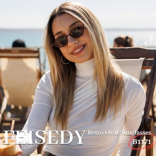 FEISEDY Retro Oval Sunglasses for Women 90s Narrow Round Lightweight Shades Y2k Trendy Sunnies B11712