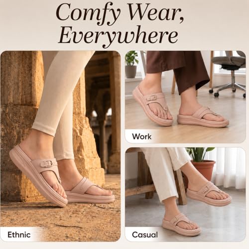 Image of Carrito, Women Wedge Heels Thong Sandals| Comfortable Flats Sandals | Comfort Orthopaedic Sandals for Women| Doctor Slippers /Flip-Flops | Arch Support & Heel Cushion | Lightweight Anti-Skid Sole | Ultra-Cushioned Shock Absorbing Footbed | Available in Open Toe & Toe Separator Style