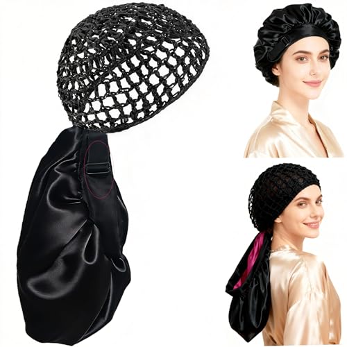 2026 Upgraded 2 In1 Silk Press Wrap Cap Bonnet Reversible, Double Layered Satin Bonnet with Adjustable Tie, Sleeping Hair Wrap for Curly, Natural and Long Braided Hair