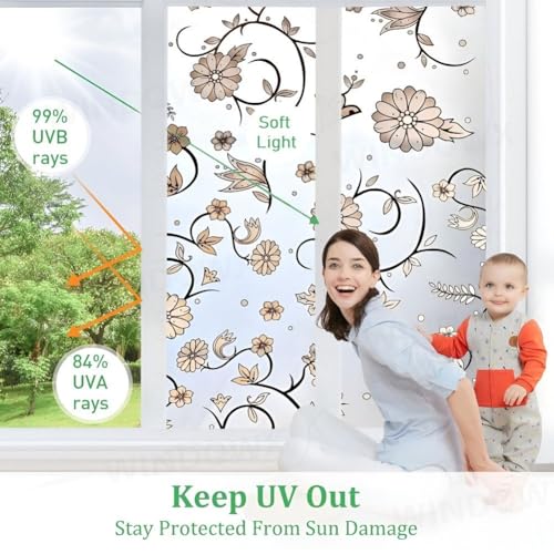 Image of Premium Vinyl Privacy Stained Window Glass Sticker (12x25 Inch) - Self-Adhesive Decorative Sticker Opaque Tint Wallpaper for Glass Cover Window, Door, Office, Home.| Anti-UV. White Flowers