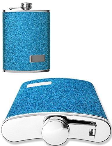 Outdoor Saxx Stainless Steel Hip Flask, Design Glitter Blue, Pocket Bottle, Screw Cap, 240 ml, Blue - Image 4