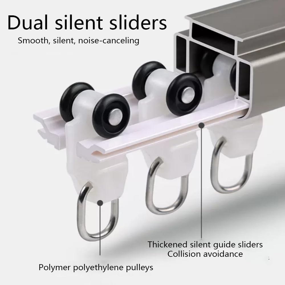 Regulowany aluminiowy system szyn sufitowych – 2,4 m, 3 m, 3,7 m, 4,9 m z cichymi rolkami, idealny do szafek w sypialni i salonów, trwałe, srebrne wykończenie