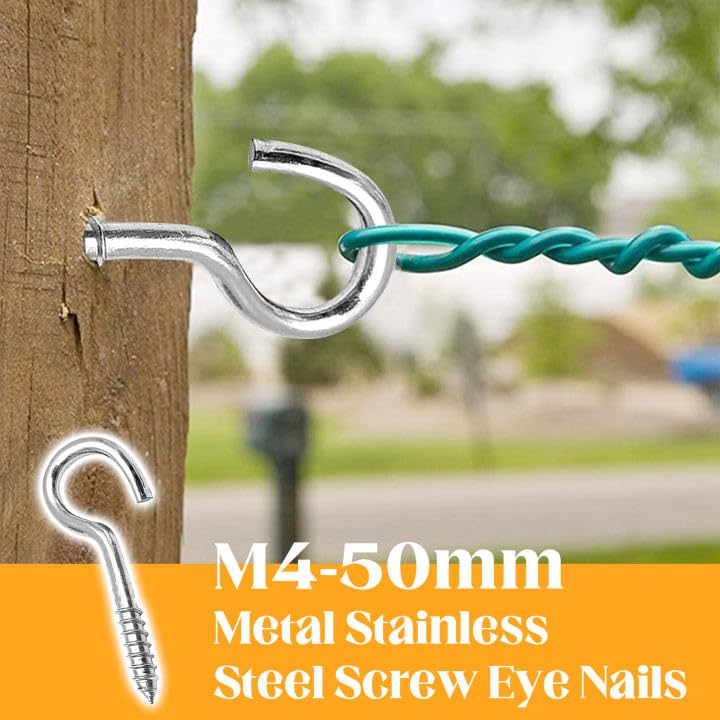 Forbabe Screw Hooks Small 304 Stainless Steel Pack of 20 Hook Screws with Thread Screw-In Hooks Ceiling Hooks Hooks for Screwing Thread Hooks M4-50 mm - Image 4
