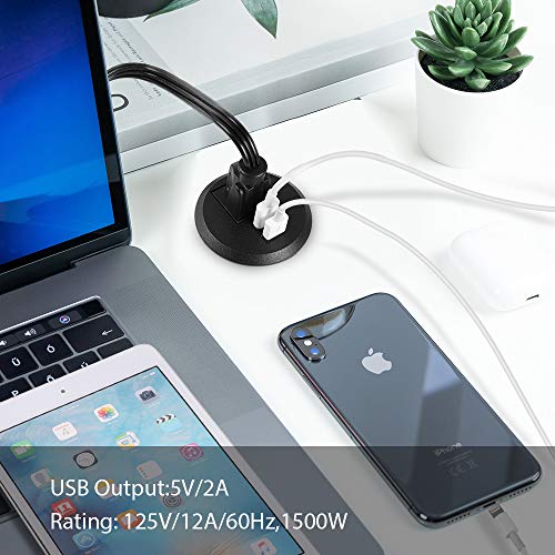Maggie Extensión de energía con grommet de escritorio 2 pulgadas, 1 enchufe y 2 puertos USB, cable de 1.98 m miniatura 4