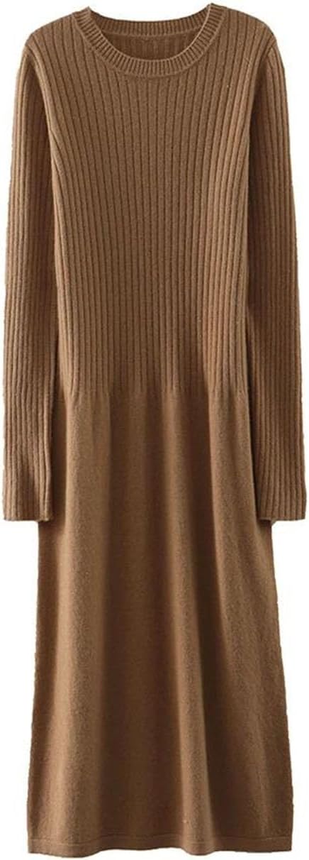 [Niiyyjj] ウールセータードレスレディースOネック膝上ニットロングスカートハイウエストAラインスカート