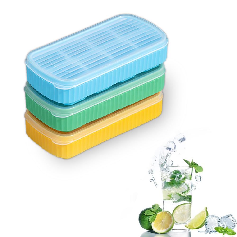 3 Pack Mini Ice Cube Trays with Lids for Mini Fridge, Silicone Small Ice Cube Mold for Dorm Fridge, Tiny Square Ice Trays for Freezer, Easy Release BPA Free Stackable