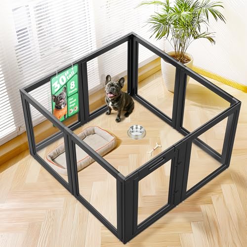 Image of FXW AuraSpace Acrylic Indoor Dog Playpen for Small and Medium Dogs, 30 Inch, 8 Panels, Black