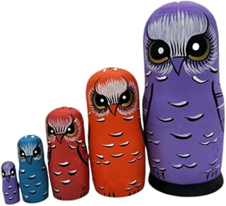 Didiseaon 5 Bonecas De Aninhamento De Animais De Madeira Para Adultos De Natal Bonecas De Aninhamento De Natal Halloween Bonecas De Aninhamento Para Meninos Coruja De Madeira Artesanato
